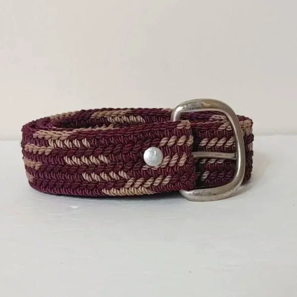 Retro Vintage Weave Rope‎ Burgundy Belt Silver Tone